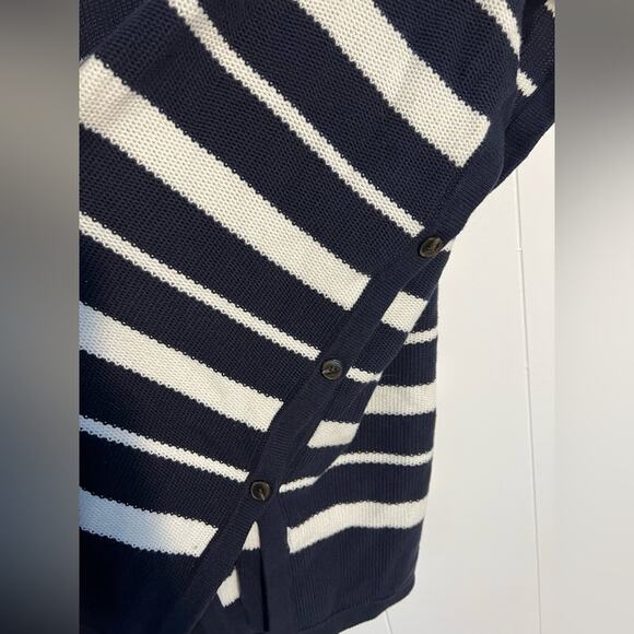 Talbots blue and white stripe open vest knit side button preppy mature - Picture 5 of 8
